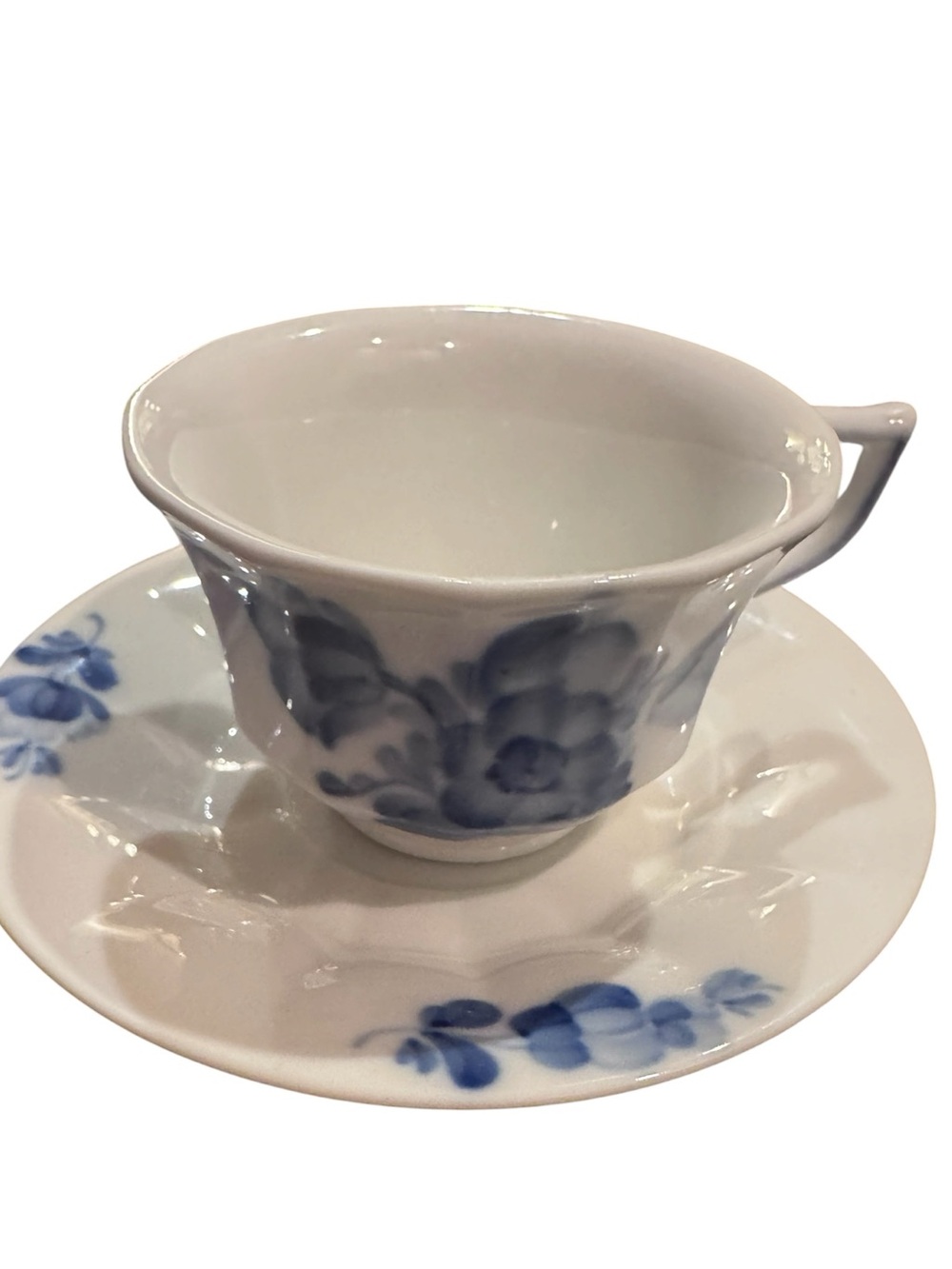 Vintage 1961 Royal Copenhagen Blue Flower Angular Demitasse Espresso Cup Saucer